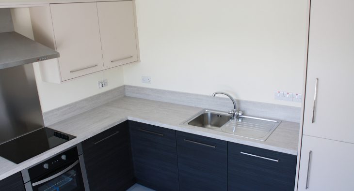 contract kitchen design, cupboards, sink and cooker